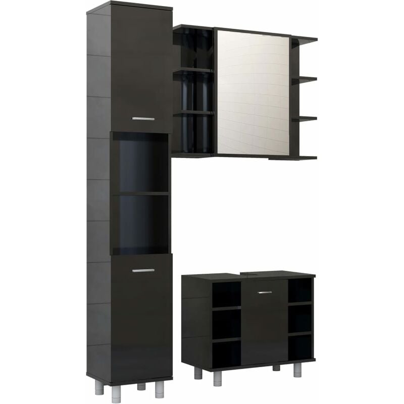 

Conjunto de muebles de baño 3 piezas aglomerado negro brillante - Negro - Vidaxl