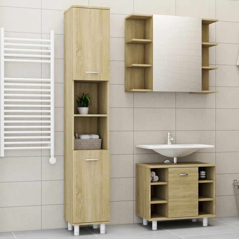

Conjunto de muebles de baño 3 piezas aglomerado roble sonoma