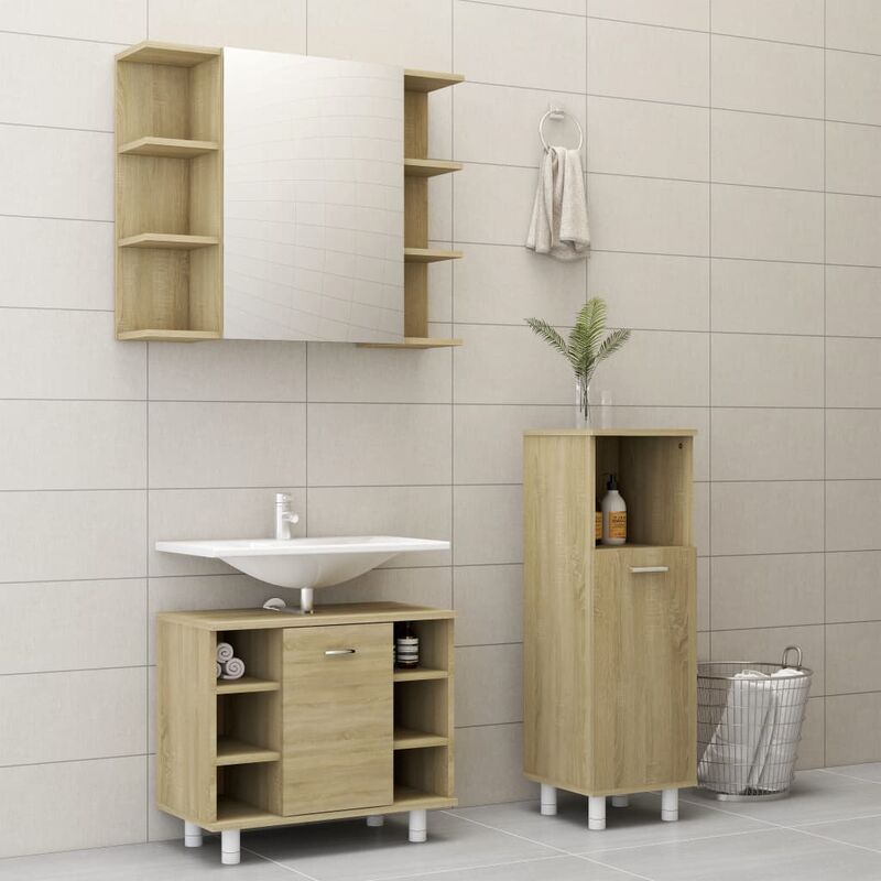 

Conjunto de muebles de baño 3 piezas aglomerado roble sonoma