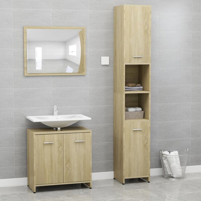 

Conjunto de muebles de baño 3 piezas aglomerado roble sonoma