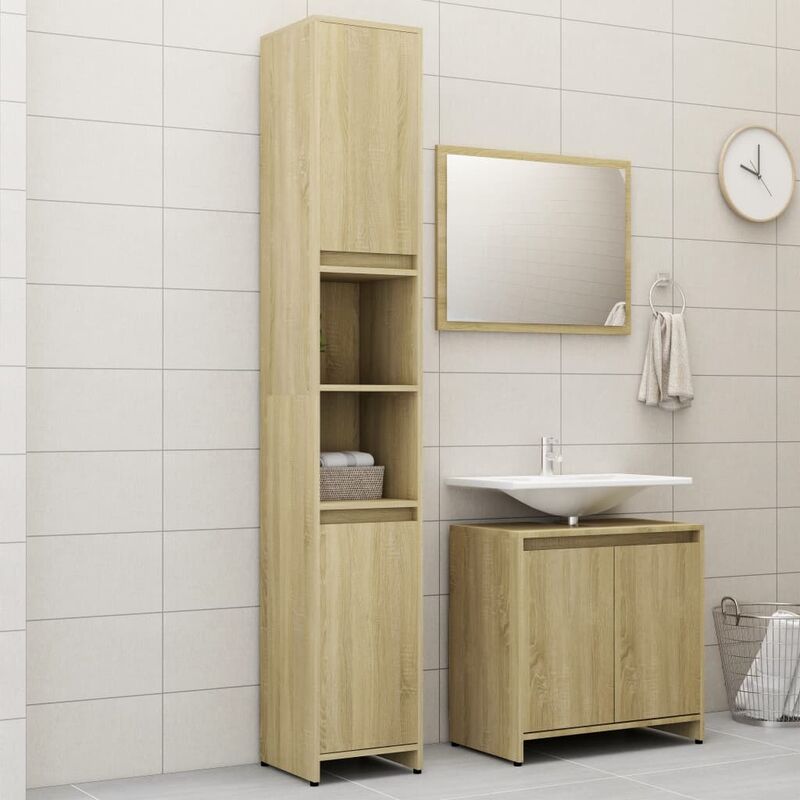 

Conjunto de muebles de baño 3 piezas aglomerado roble sonoma