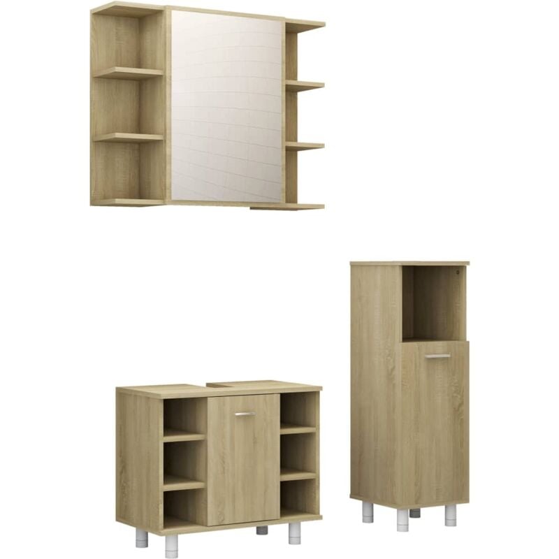 

Conjunto de muebles de baño 3 piezas aglomerado roble sonoma - Marrón - Vidaxl