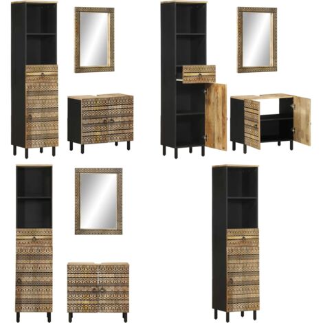 Conjunto de muebles de baño 3 piezas madera maciza de mango - Armario de baño - Espejo de tocador