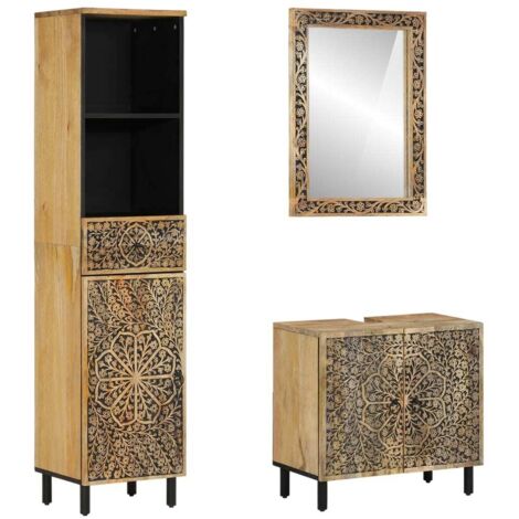 Conjunto de muebles de baño 3 piezas madera maciza de mango vidaXL