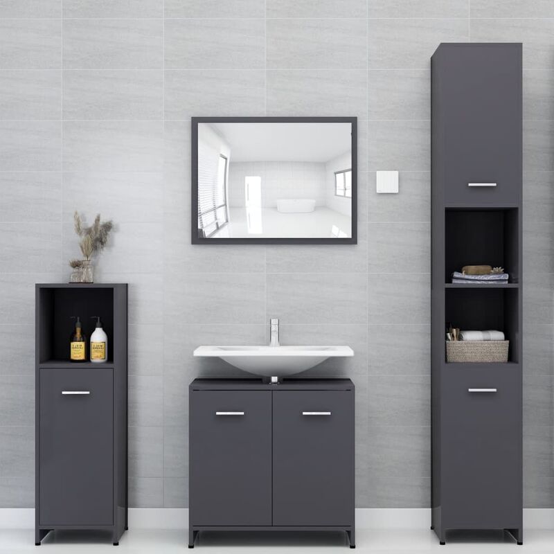 

Conjunto de muebles de baño 4 piezas aglomerado gris