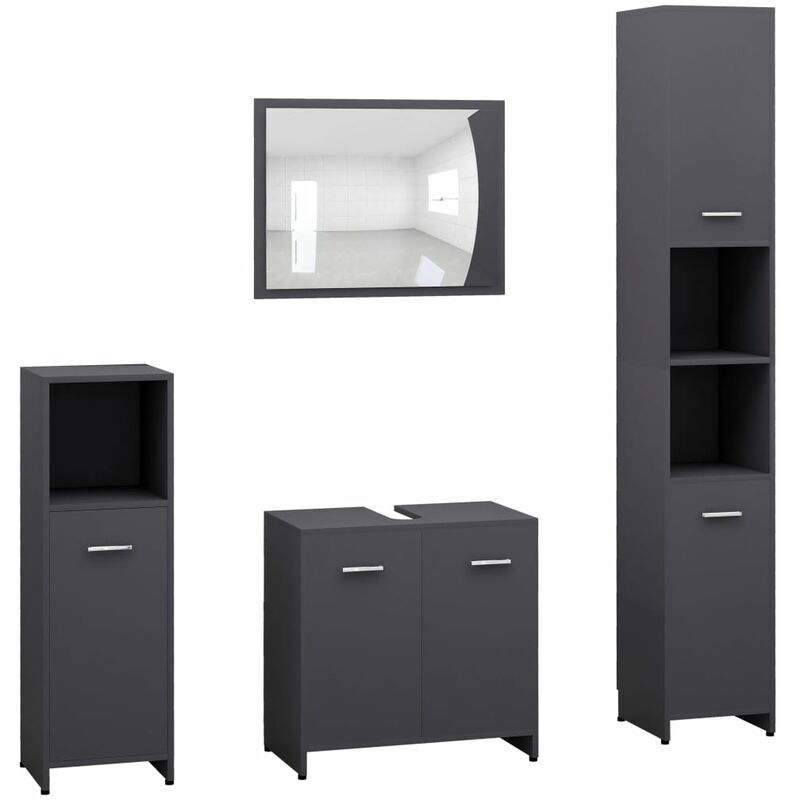 

vidaXL Conjunto de muebles de baño 4 piezas aglomerado gris - Gris