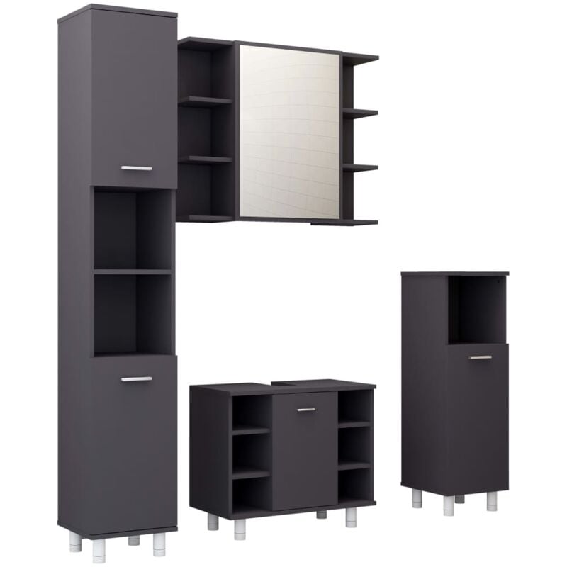 

Conjunto de muebles de baño 4 piezas aglomerado gris - Gris - Vidaxl