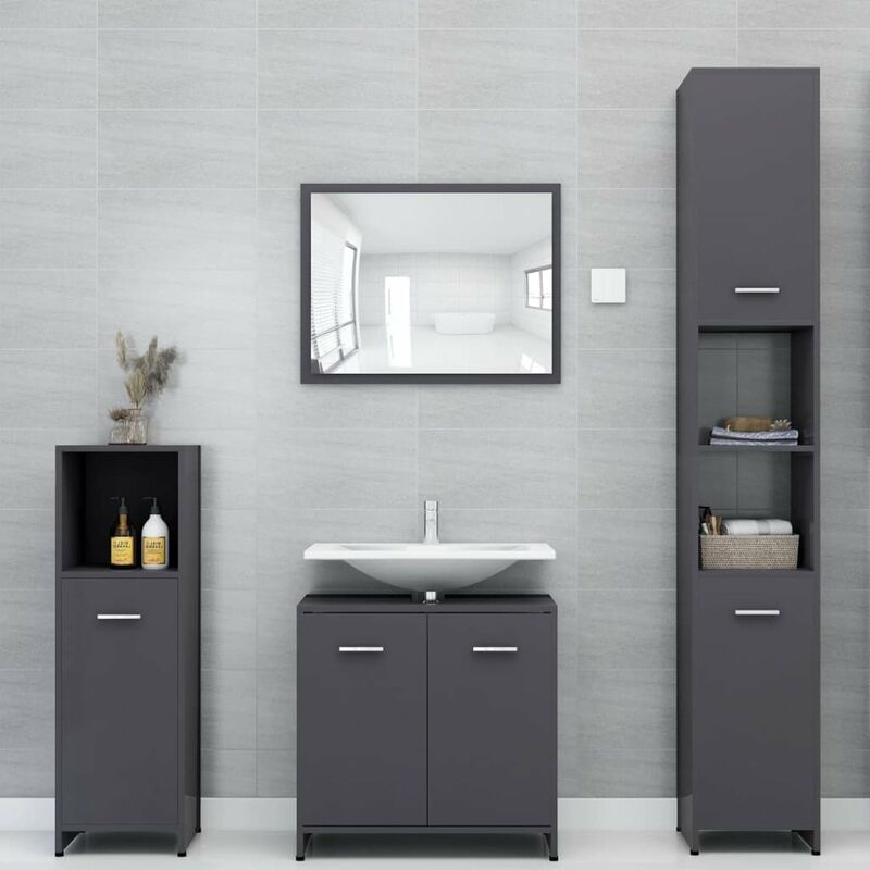 

Conjunto de muebles de bano 4 piezas aglomerado gris brillante