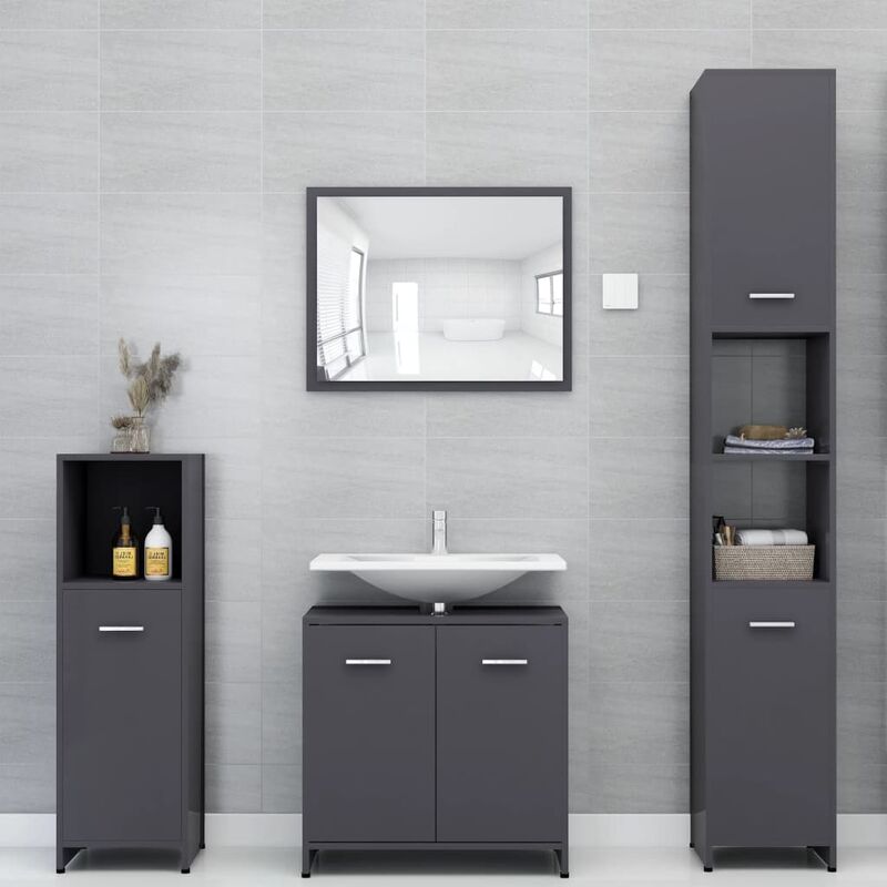 

Conjunto de muebles de baño 4 piezas aglomerado gris brillante