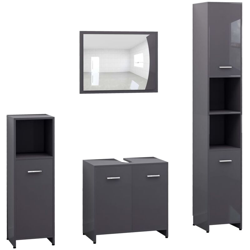 

Conjunto de muebles de baño 4 piezas aglomerado gris brillante - Gris - Vidaxl
