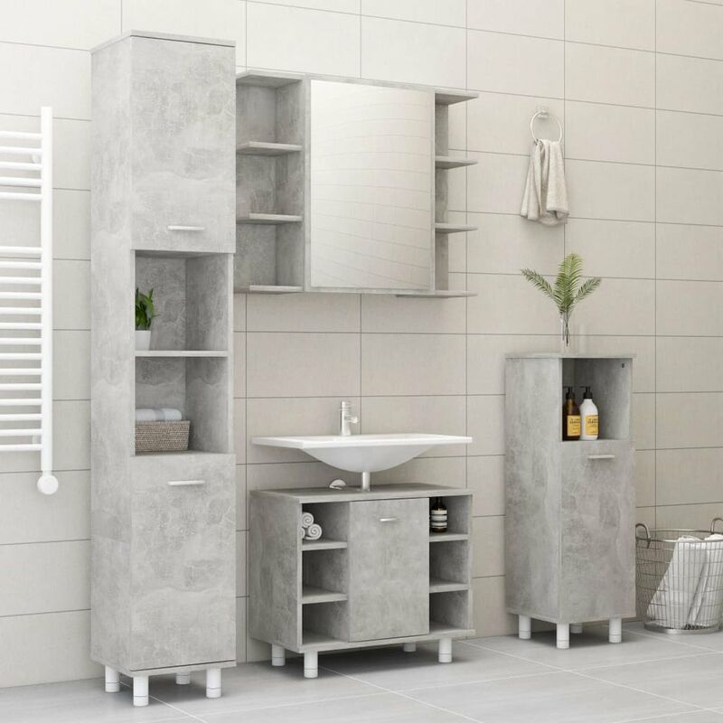 

Conjunto de muebles de bano 4 piezas aglomerado gris hormigon