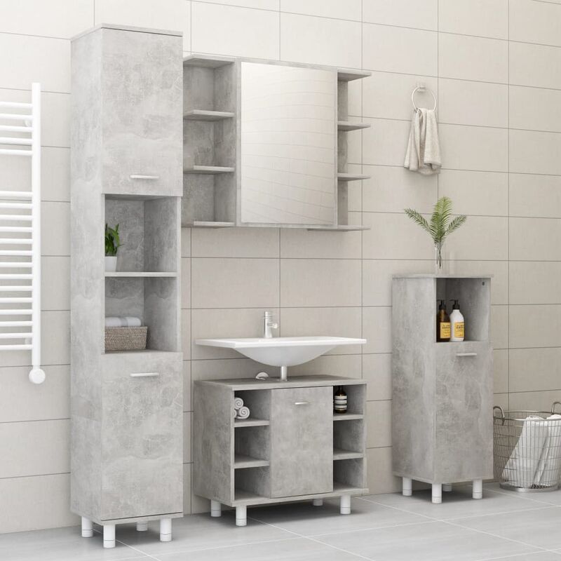 

Conjunto de muebles de baño 4 piezas aglomerado gris hormigón