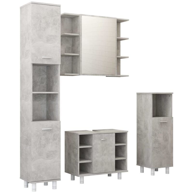 

vidaXL Conjunto de muebles de baño 4 piezas aglomerado gris hormigón - Gris
