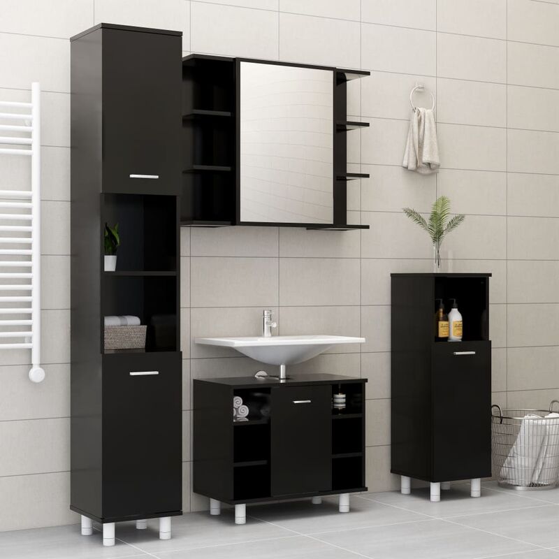 

BHD - Conjunto de muebles de baño 4 piezas aglomerado negro