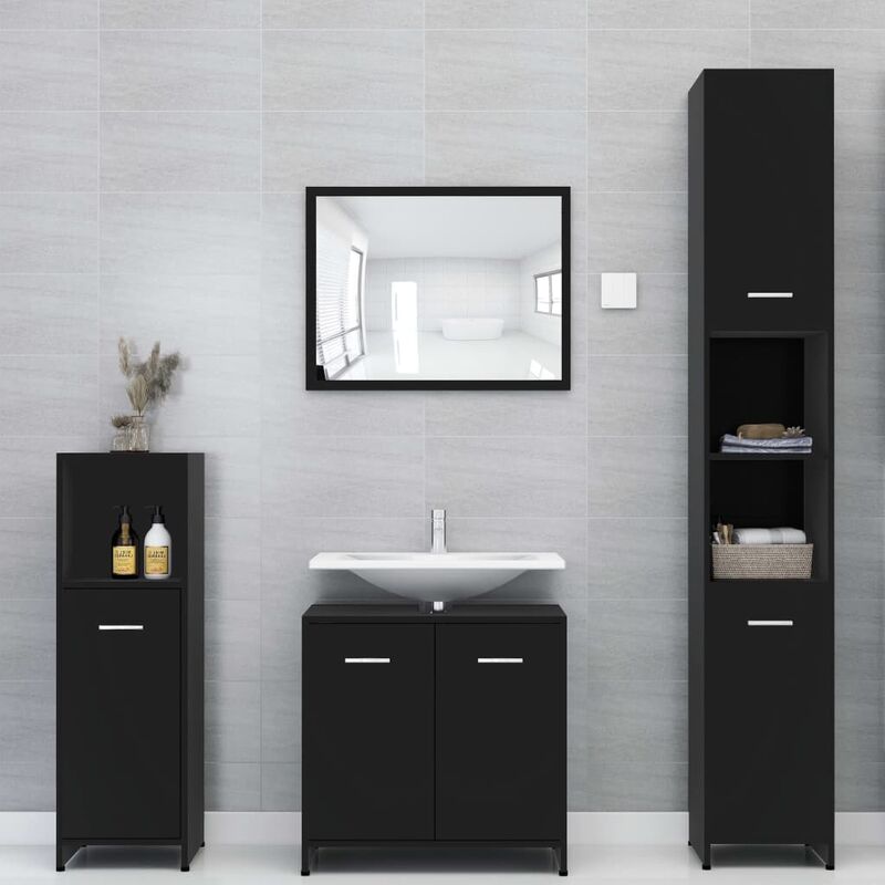 

Conjunto de muebles de baño 4 piezas aglomerado negro