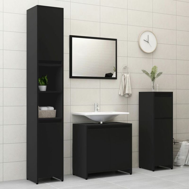 

Conjunto de muebles de baño 4 piezas aglomerado negro