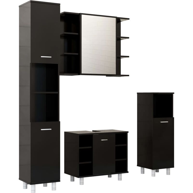 

Conjunto de muebles de baño 4 piezas aglomerado negro - Negro - Vidaxl