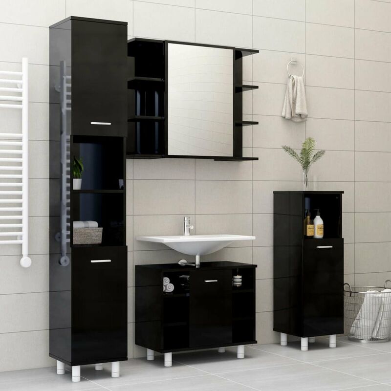 

Happyshopping - Conjunto de muebles de bano 4 piezas aglomerado negro brillante