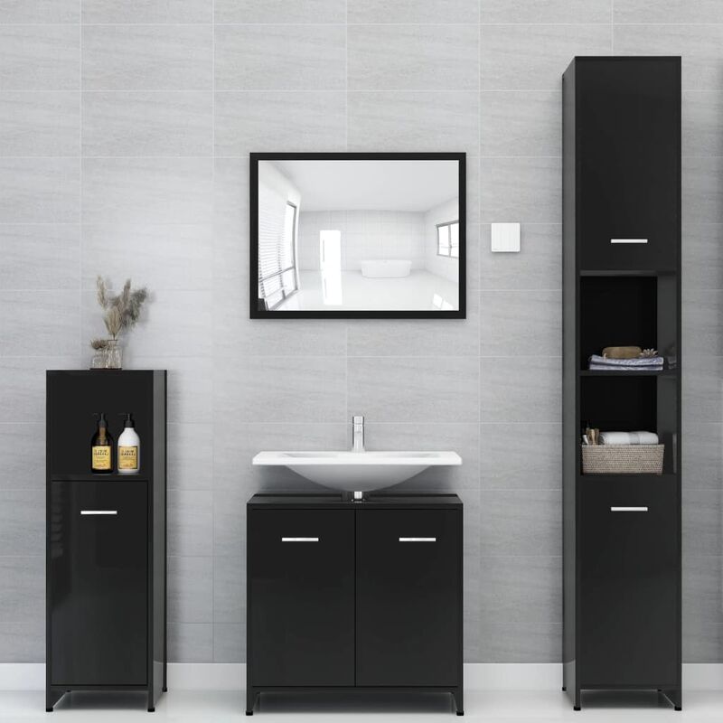 

Conjunto de muebles de baño 4 piezas aglomerado negro brillante