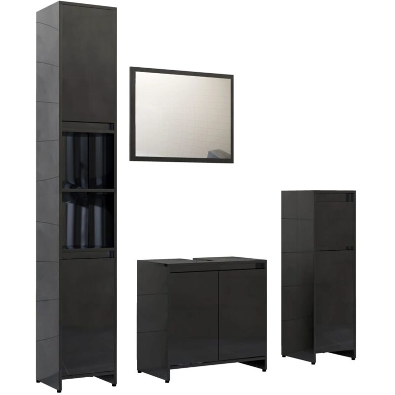 

vidaXL Conjunto de muebles de baño 4 piezas aglomerado negro brillante - Negro