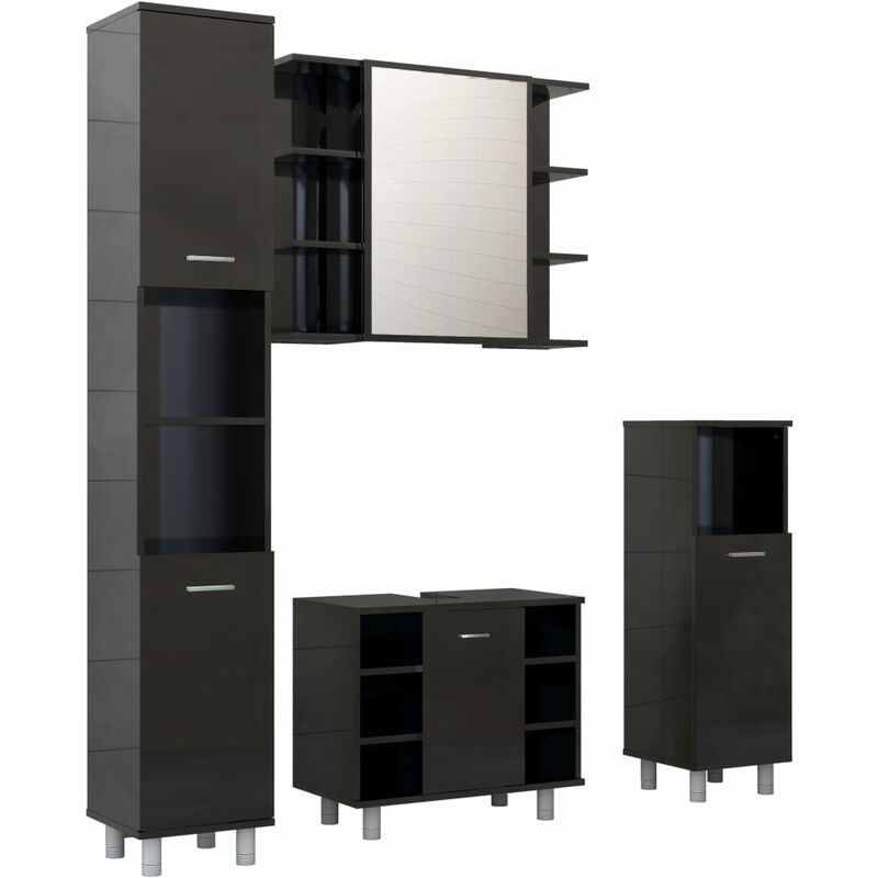 

Conjunto de muebles de baño 4 piezas aglomerado negro brillante - Negro - Vidaxl