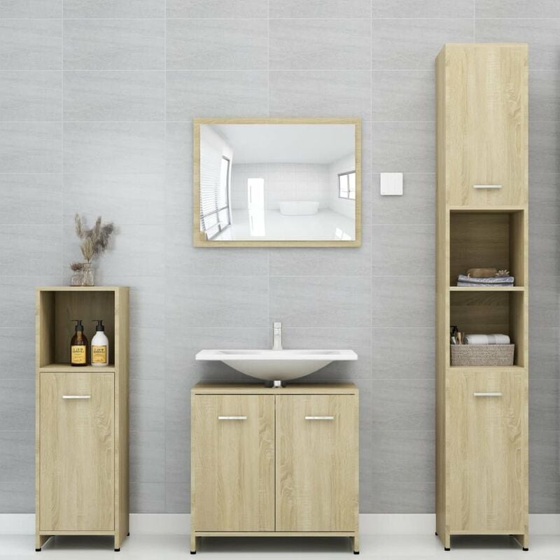 

Conjunto de muebles de bano 4 piezas aglomerado roble sonoma