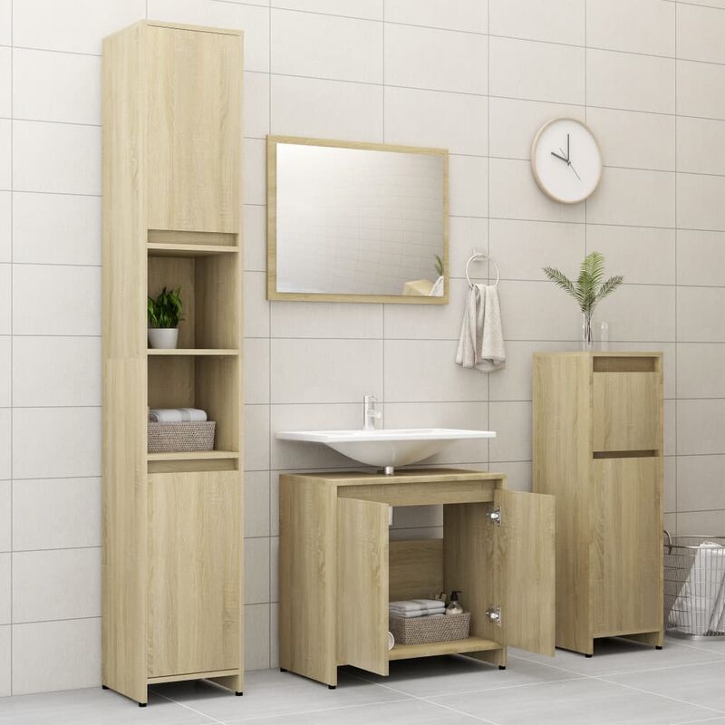 

Conjunto de muebles de baño 4 piezas aglomerado roble sonoma