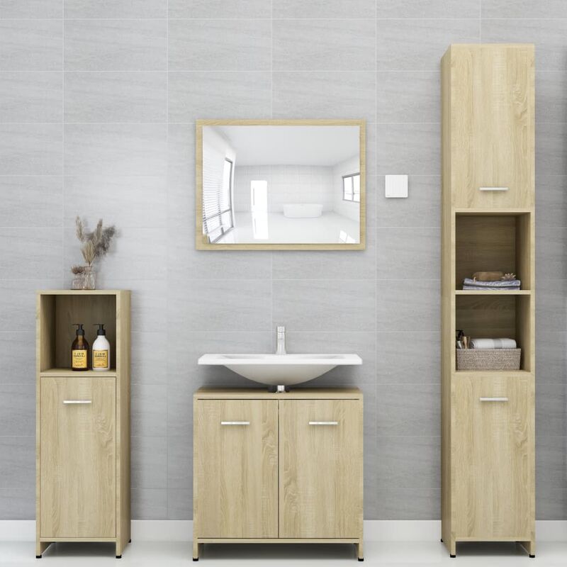 

Conjunto de muebles de baño 4 piezas aglomerado roble sonoma