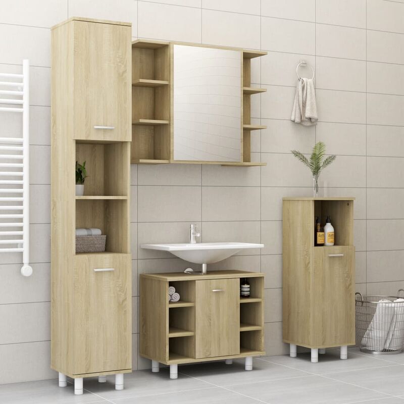 

Conjunto de muebles de baño 4 piezas aglomerado roble sonoma