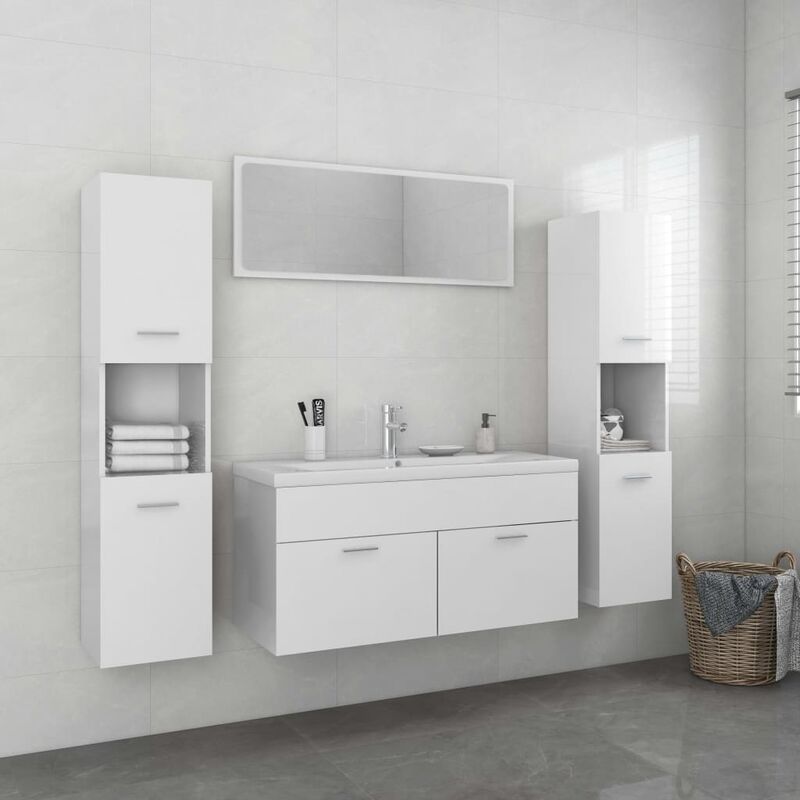 

BHD - Conjunto de muebles de baño aglomerado blanco brillante