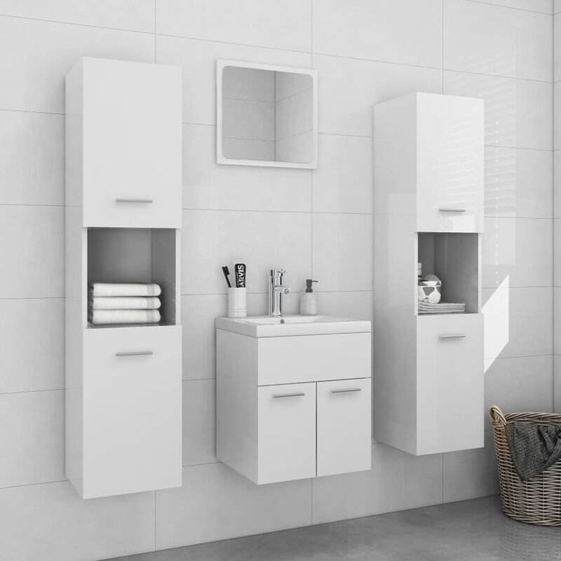 

BHD - Conjunto de muebles de baño aglomerado blanco brillante