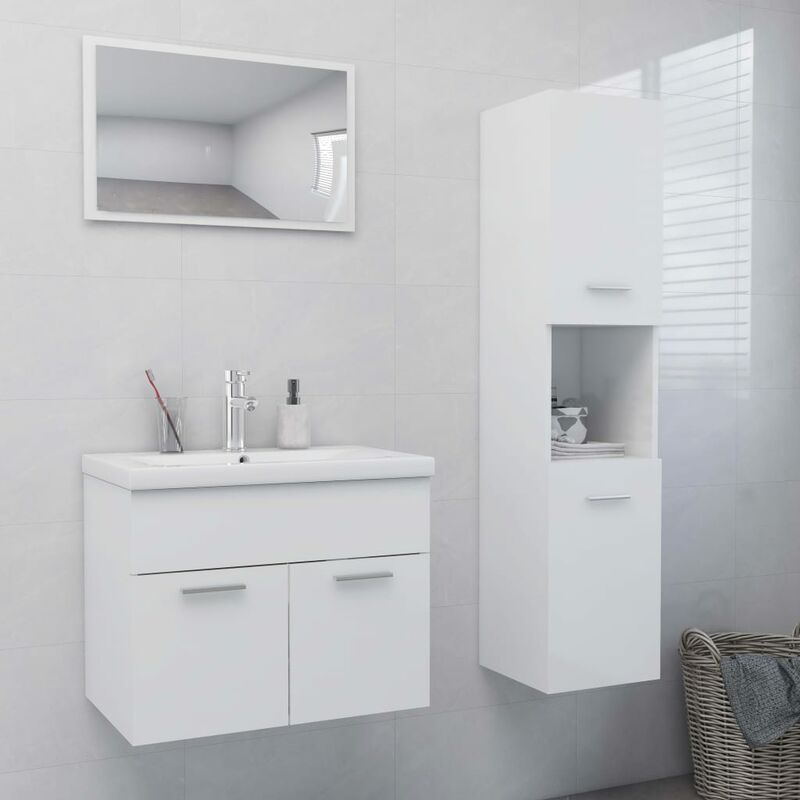 

BHD - Conjunto de muebles de baño aglomerado blanco brillante