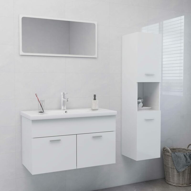 

BHD - Conjunto de muebles de baño aglomerado blanco brillante