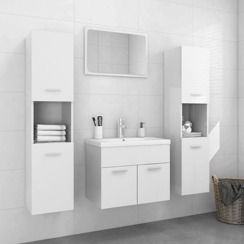 

BHD - Conjunto de muebles de baño aglomerado blanco brillante