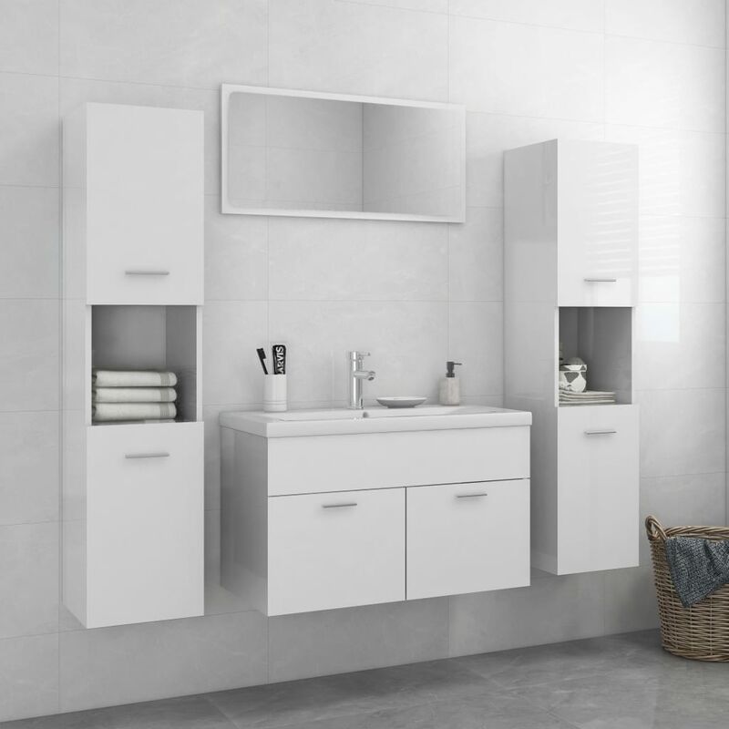 

BHD - Conjunto de muebles de baño aglomerado blanco brillante