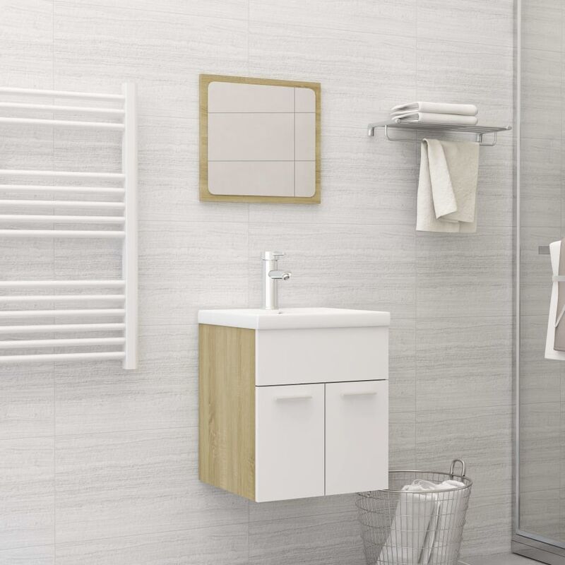 

Conjunto de muebles de baño aglomerado blanco y roble Sonoma