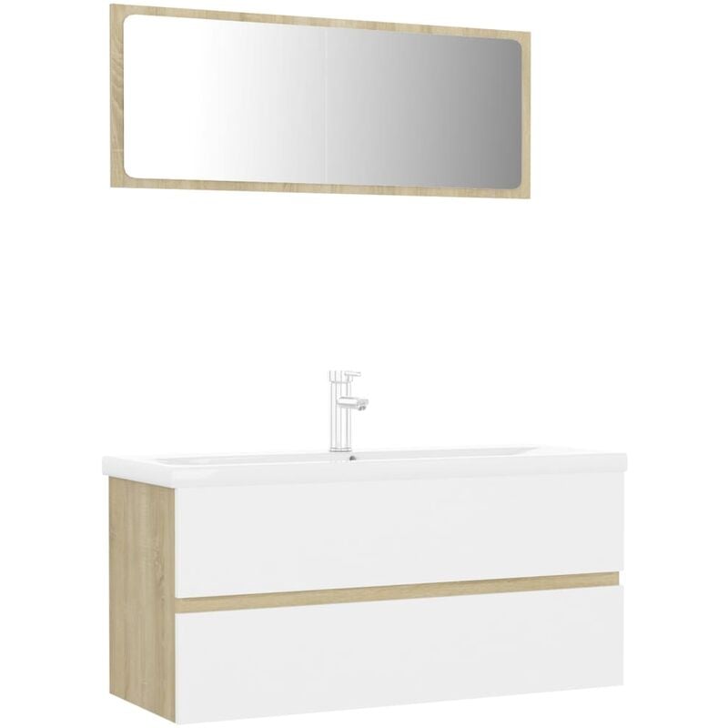 

Conjunto de muebles de baño aglomerado blanco y roble Sonoma