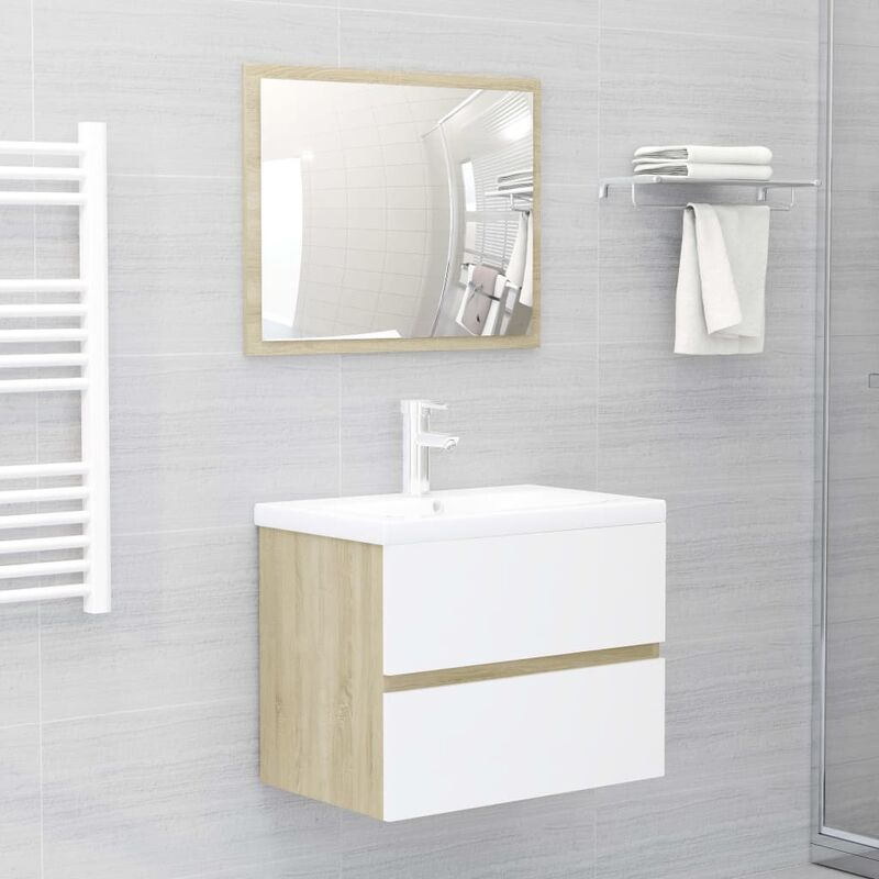 

Conjunto de muebles de baño aglomerado blanco y roble Sonoma