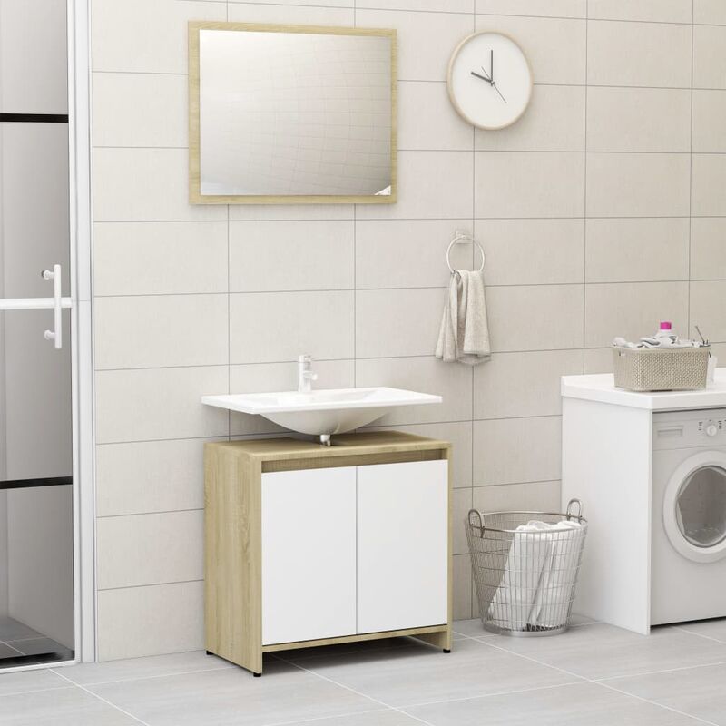 

Conjunto de muebles de baño aglomerado blanco y roble Sonoma