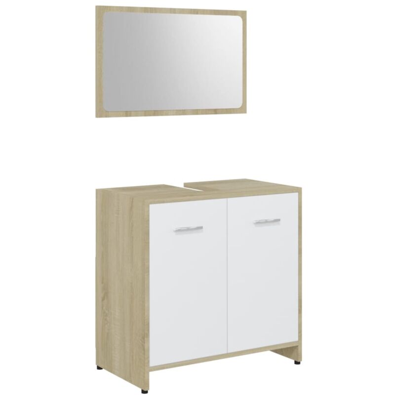 

Conjunto de muebles de baño aglomerado blanco y roble Sonoma - Blanco - Vidaxl