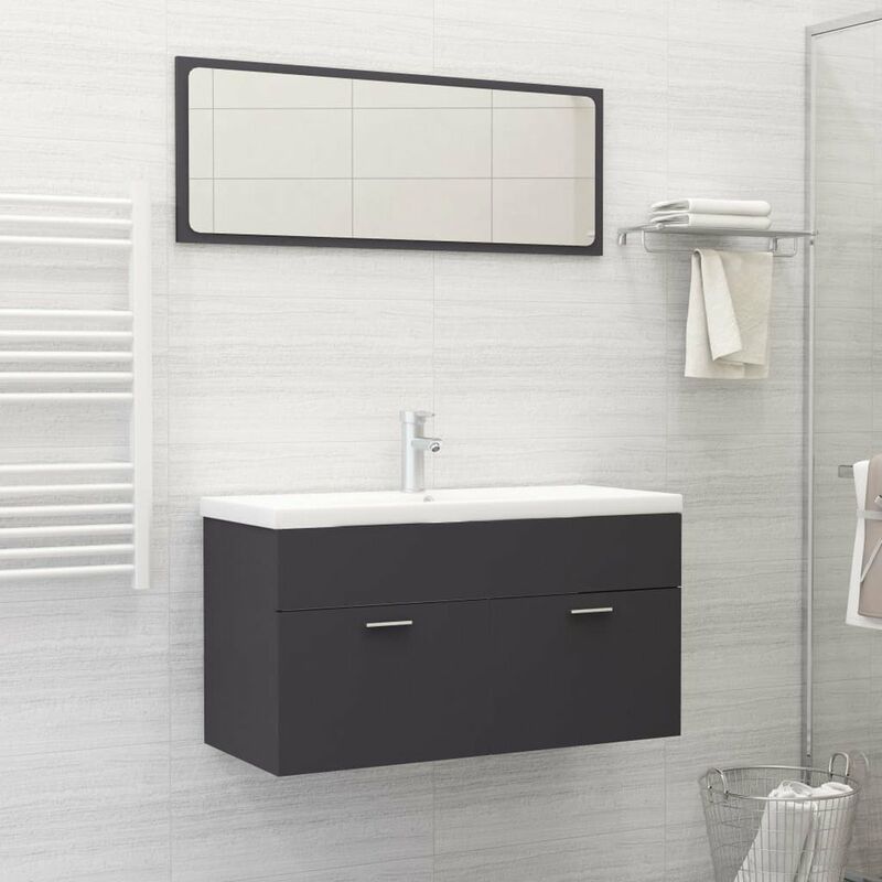 

Happyshopping - Conjunto de muebles de bano aglomerado gris
