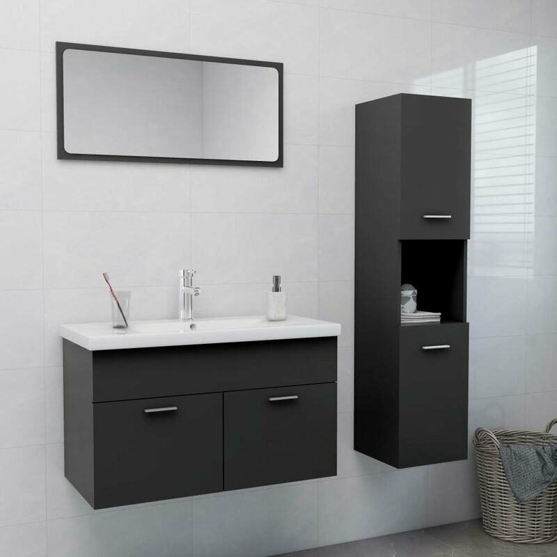 

Happyshopping - Conjunto de muebles de bano aglomerado gris