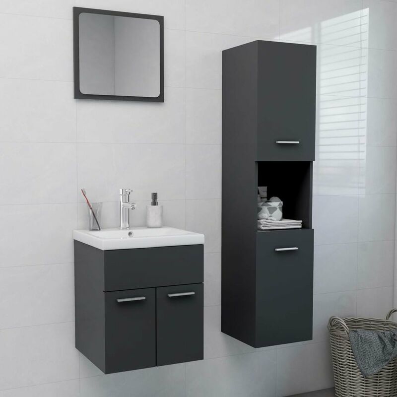 

Happyshopping - Conjunto de muebles de bano aglomerado gris