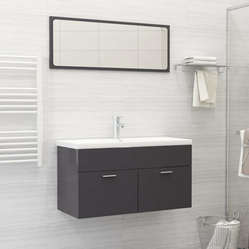 

Conjunto de muebles de bano aglomerado gris brillante