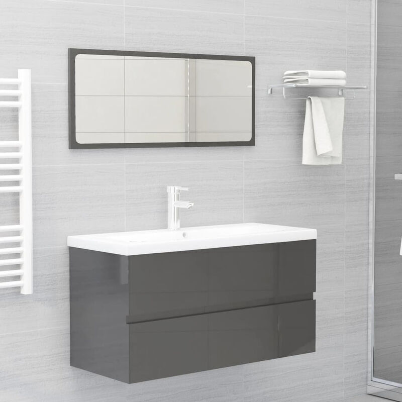 

Conjunto de muebles de bano aglomerado gris brillante