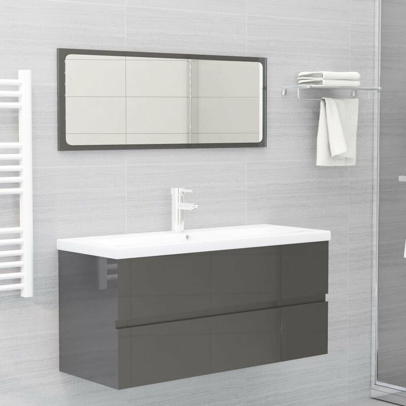 

Conjunto de muebles de bano aglomerado gris brillante