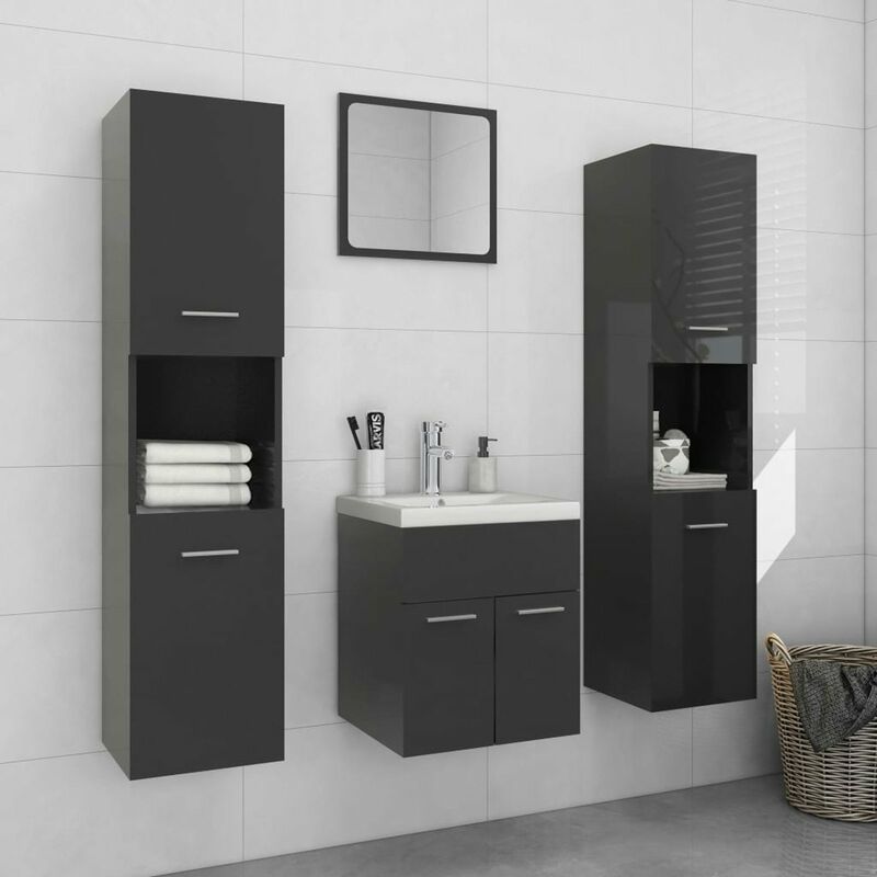 

Conjunto de muebles de bano aglomerado gris brillante