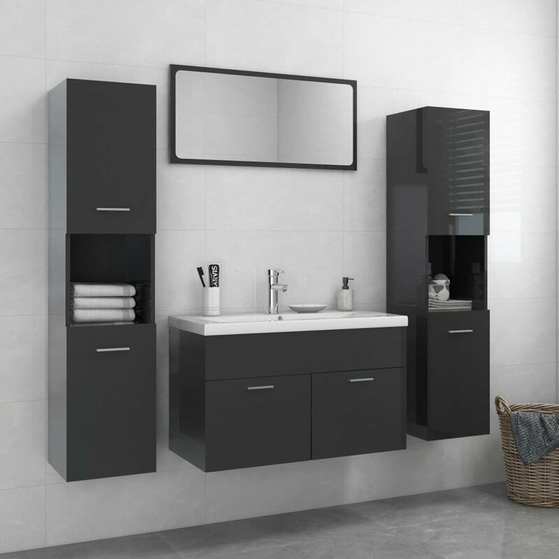 

Conjunto de muebles de bano aglomerado gris brillante