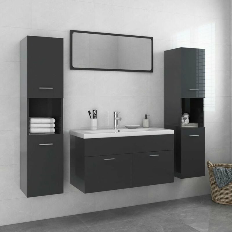 

Conjunto de muebles de bano aglomerado gris brillante