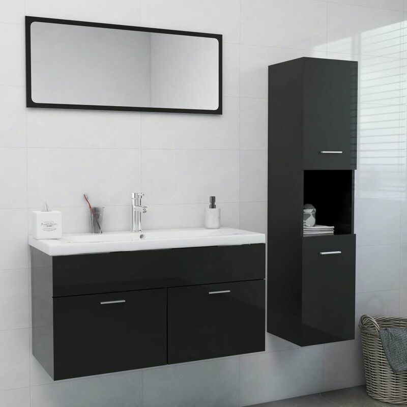 

Conjunto de muebles de bano aglomerado gris brillante